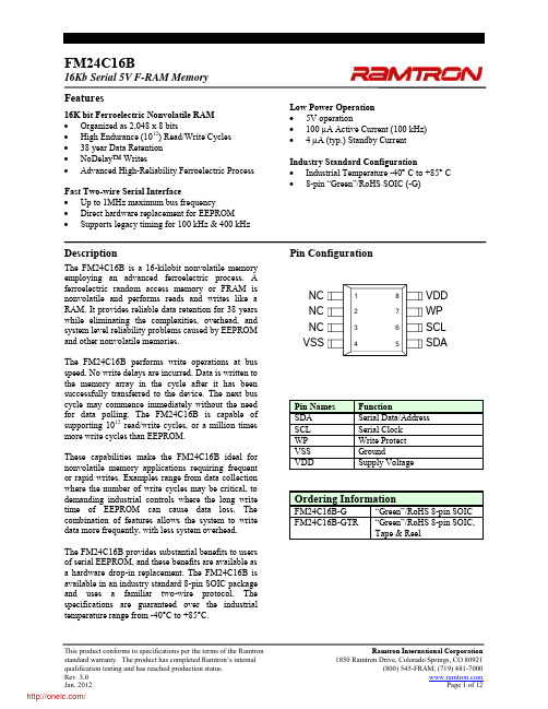 FM24C16B-GTR;FM24C16B-G;中文规格书,Datasheet资料