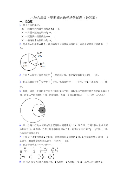 小学六年级上学期期末数学培优试题(带答案)