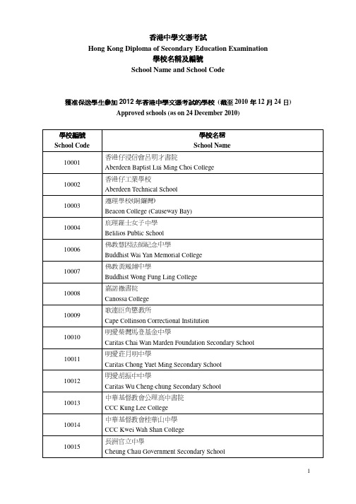 香港中学文凭考试 学校名称及编号-香港仔浸信会吕明才书院