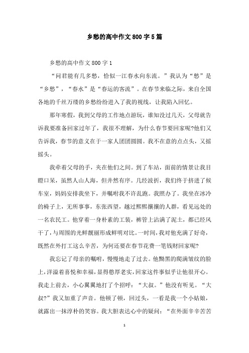 乡愁的高中作文800字5篇