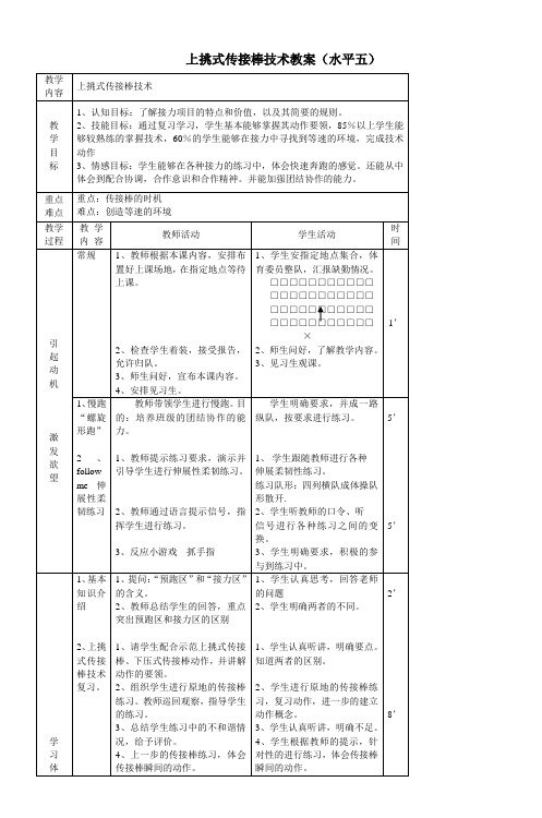 上挑式传接棒技术教案(水平五)