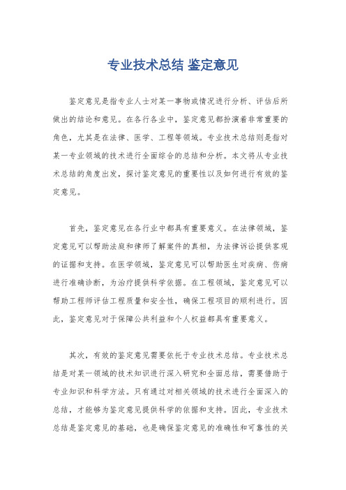 专业技术总结 鉴定意见