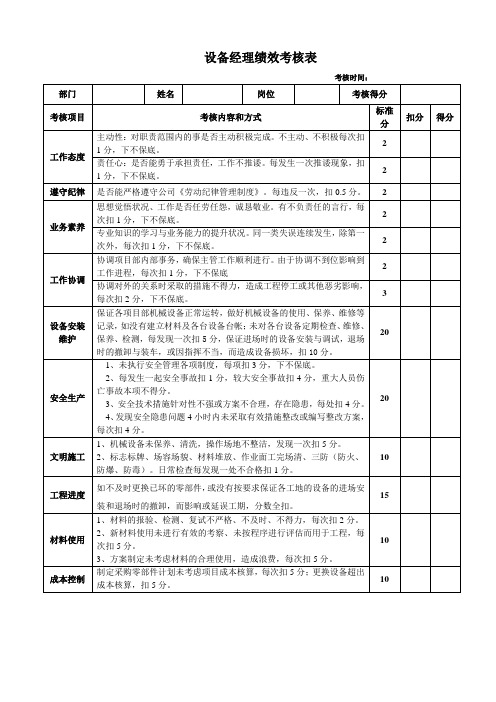 设备经理绩效考核表