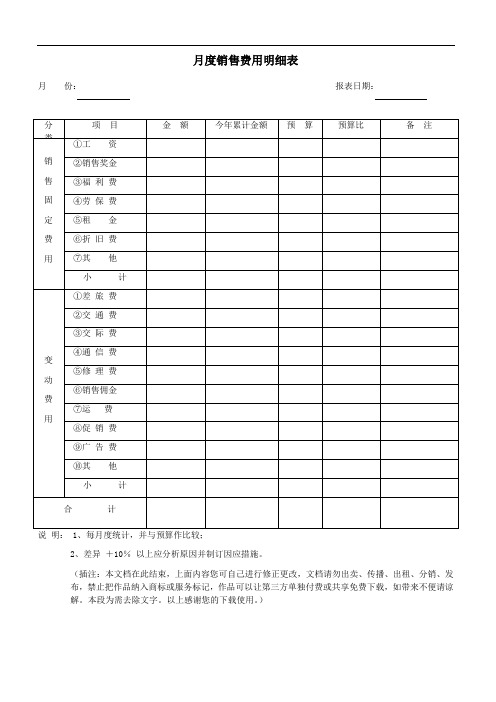 月度销售费用明细表管理文档