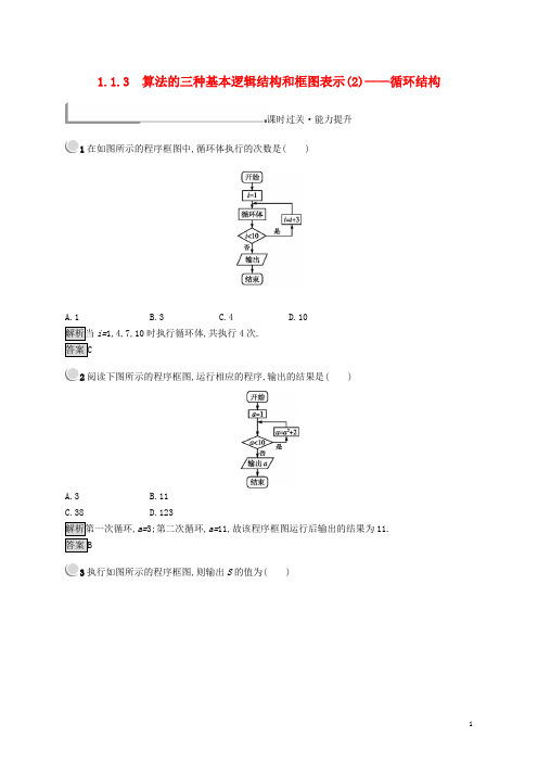 高中数学 第一章 算法的三种基本逻辑结构和框图表示(2)循环结构练习 新人教B版必修3