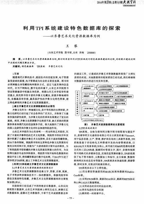 利用TPI系统建设特色数据库的探索——以齐鲁艺术文化资源数据库为例