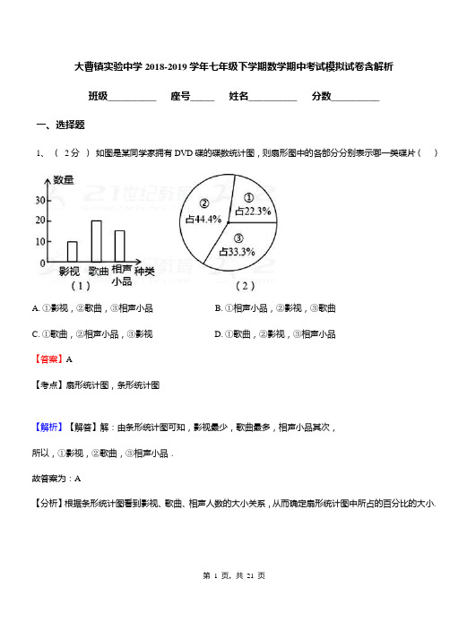 大曹镇实验中学2018-2019学年七年级下学期数学期中考试模拟试卷含解析