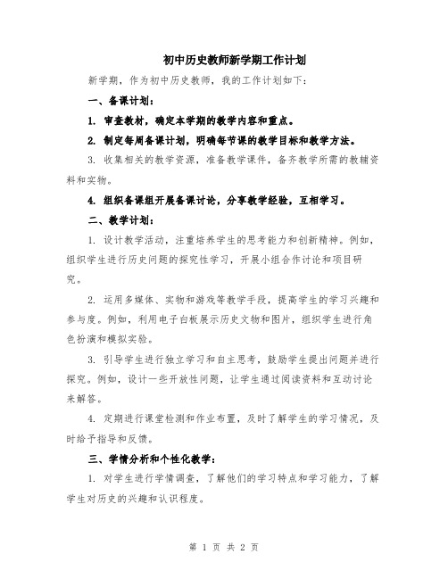 初中历史教师新学期工作计划