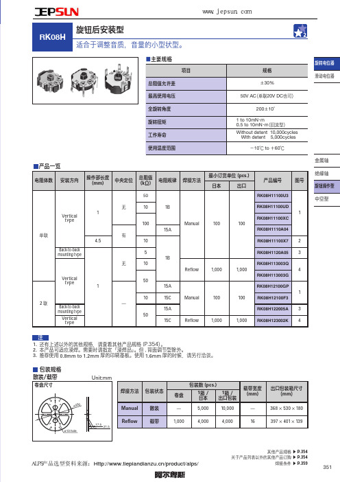 ALPS电位器选型手册RK08H