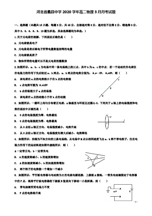 蠡中学高二物理月月考试题