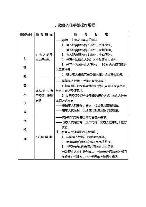 散客入住操作规程