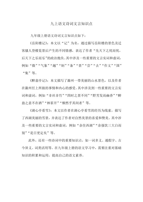 九上语文诗词文言知识点