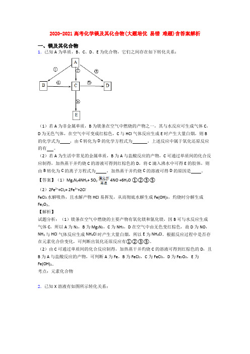 2020-2021高考化学镁及其化合物(大题培优 易错 难题)含答案解析