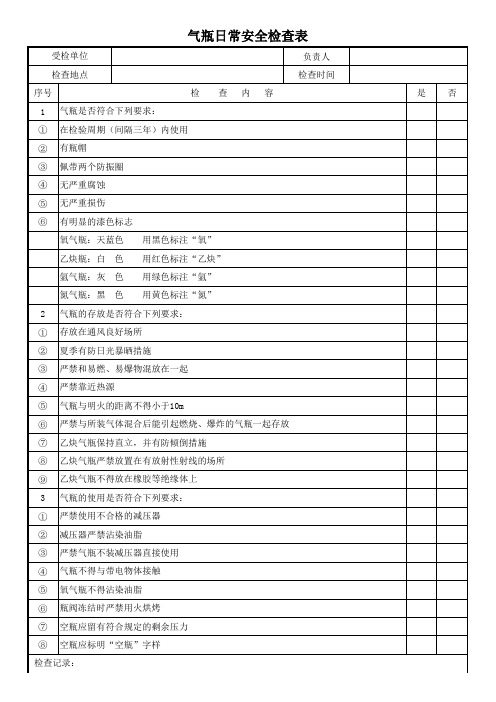 气瓶日常安全检查记录表