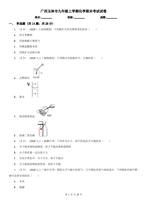 广西玉林市九年级上学期化学期末考试试卷