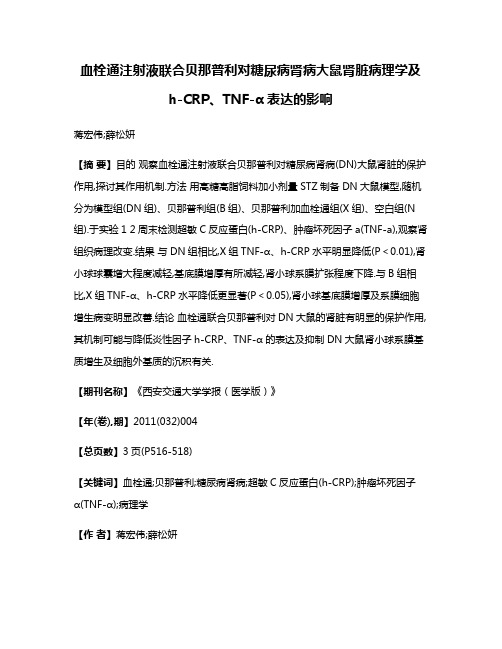 血栓通注射液联合贝那普利对糖尿病肾病大鼠肾脏病理学及h-CRP、TNF-α表达的影响