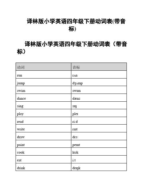 译林版小学英语四年级下册动词表(带音标)