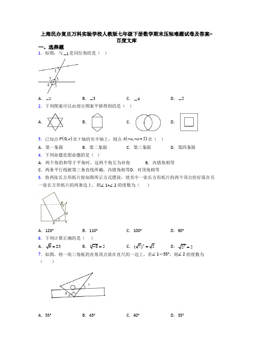 上海民办复旦万科实验学校人教版七年级下册数学期末压轴难题试卷及答案-百度文库