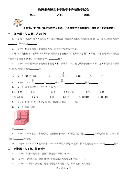 株洲市炎陵县小学数学小升初数学试卷
