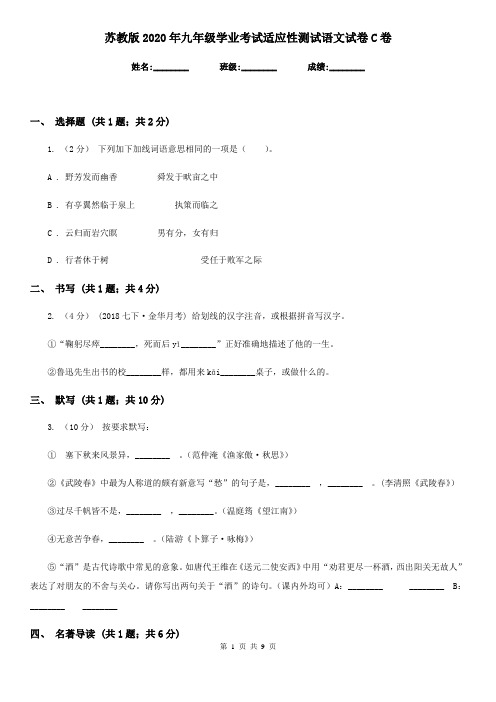 苏教版2020年九年级学业考试适应性测试语文试卷C卷