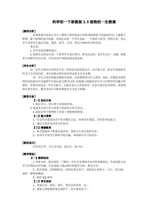 科学初一下浙教版3.5植物的一生教案