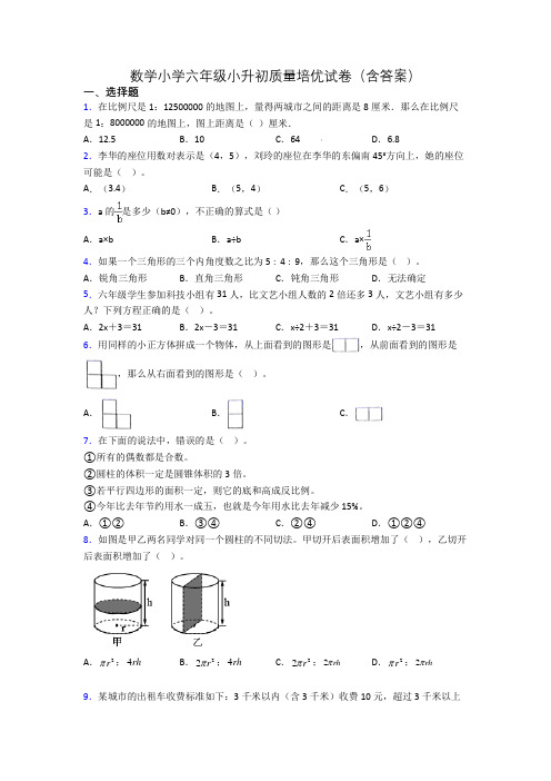 数学小学六年级小升初质量培优试卷(含答案)