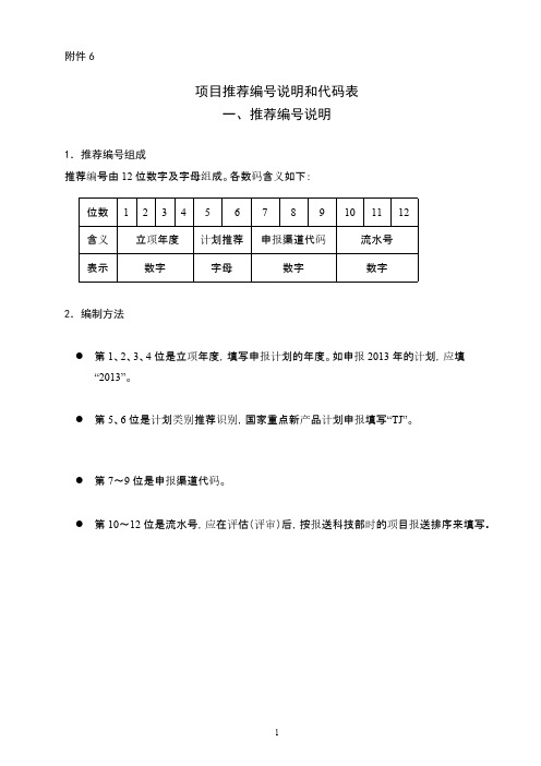 国家重点新产品计划项目推荐编号说明和代码表附件6【VIP专享】