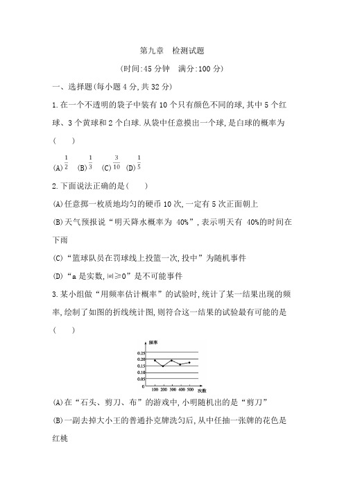 2018-2019学年鲁教版(五四制)七年级数学下册第九章测试卷(含答案