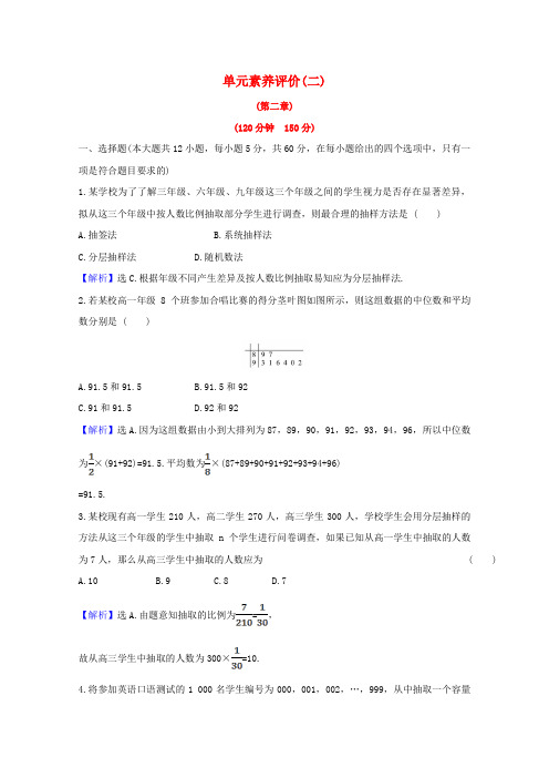 2020_2021学年高中数学单元素养评价第二章统计含解析新人教A版必修3