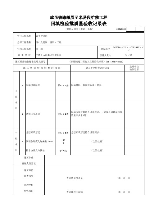 [洞口及明洞(棚洞)工程]回填检验批质量验收记录表(2019年新验标范本)