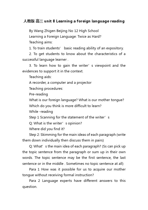 人教版高三unit8Learningaforeignlanguagereading