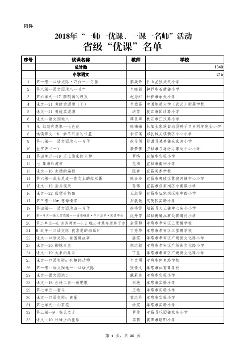 一师一优课2018.10湖北省级优课名单