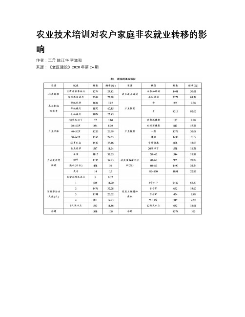 农业技术培训对农户家庭非农就业转移的影响