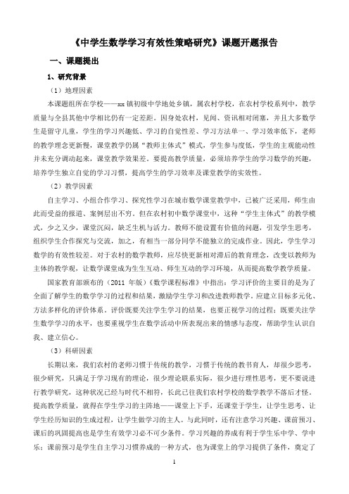 《中学生数学学习有效性策略研究》课题开题报告