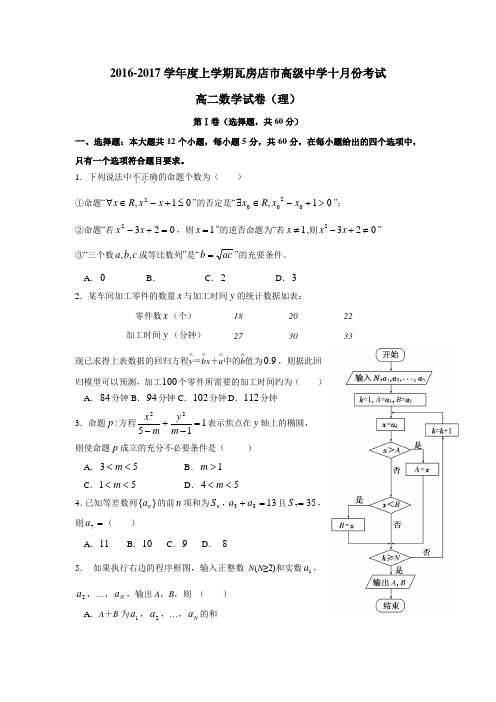 数学-高二-辽宁省瓦房店高级中学高二10月月考数学(理)试题