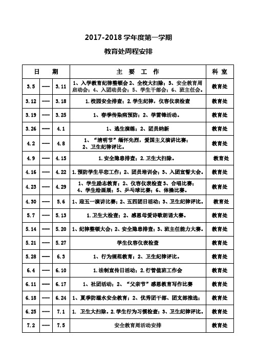 2017-2018第一学期教育处周程表