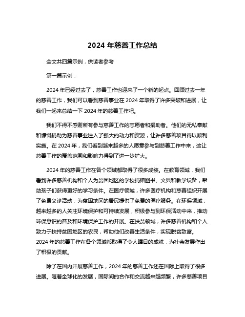 2024年慈善工作总结