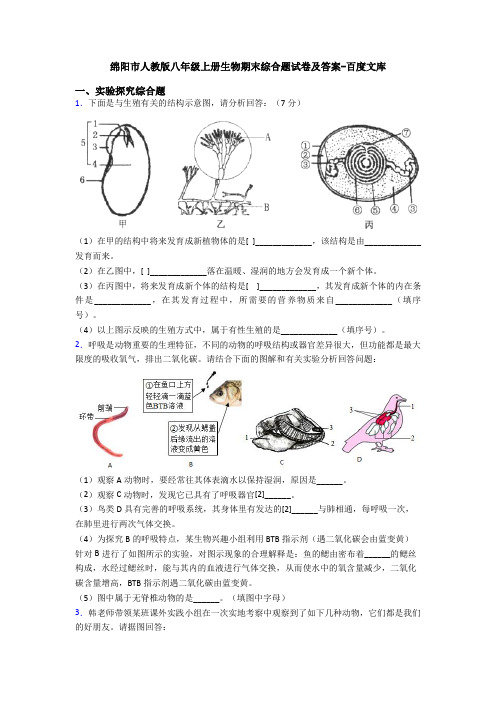 绵阳市人教版八年级上册生物期末综合题试卷及答案-百度文库