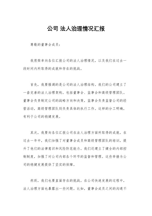 公司 法人治理情况汇报