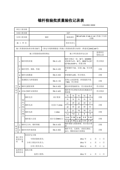 锚杆检验批质量验收记录表