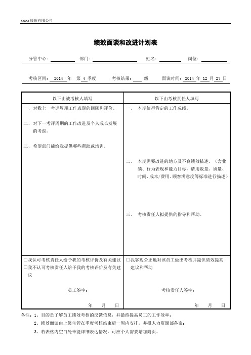 绩效面谈和改进计划表