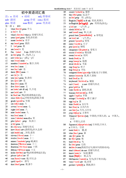 初中英语单词表大全2182个带音标