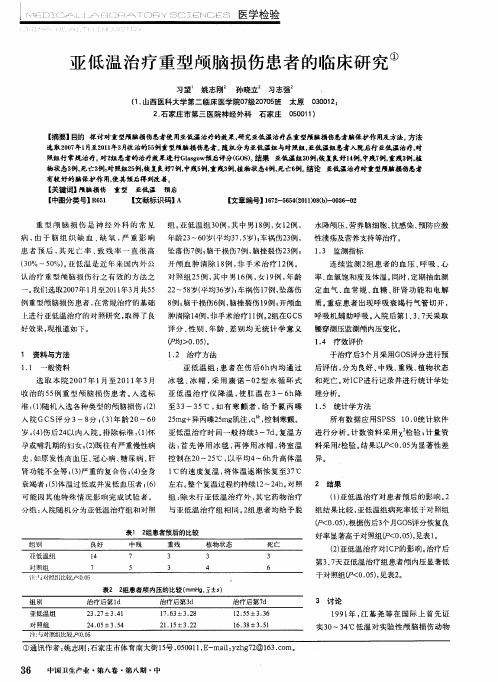 亚低温治疗重型颅脑损伤患者的临床研究