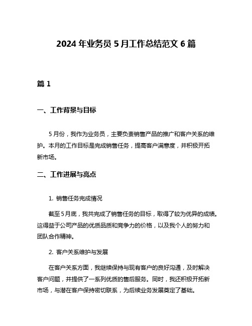 2024年业务员5月工作总结范文6篇