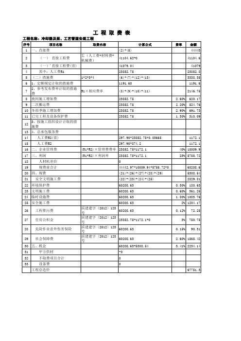 工艺管道安装工程取费标准