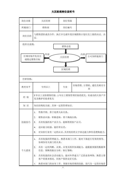 大区经理岗位说明书