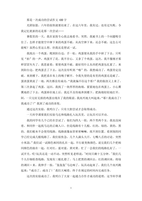 那是一次成功的尝试作文400字(精选)
