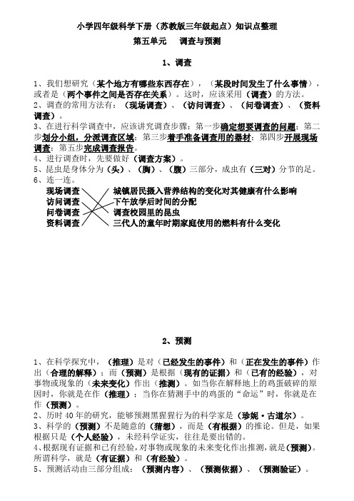 小学四年级科学下册(苏教版三年级起点)《第五单元   调查与预测》知识点整理