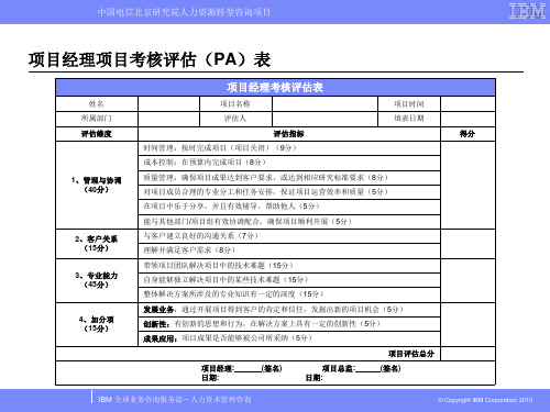 项目经理项目考核评估