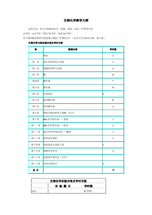 生物化学本科理论教学大纲(人卫六版)